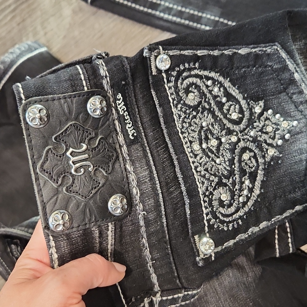 Miss Me Jean's Black Boot Size 24 with rhinestone rivets